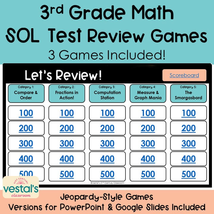 3rd Grade Math SOL Test Prep Review Games