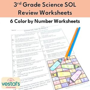 3rd Grade Science SOL Review Worksheets: Color by Number