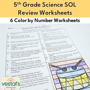 5th Grade Science SOL Review Worksheets: Color by Number